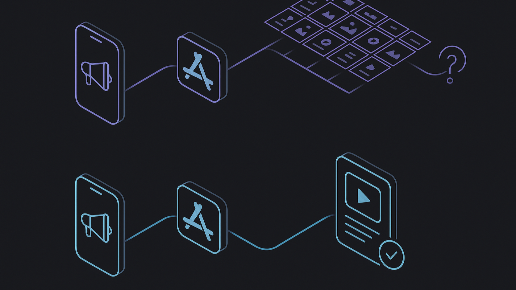Deferred deep linking flow from show ad to app store to the exact OTT title page and subscription