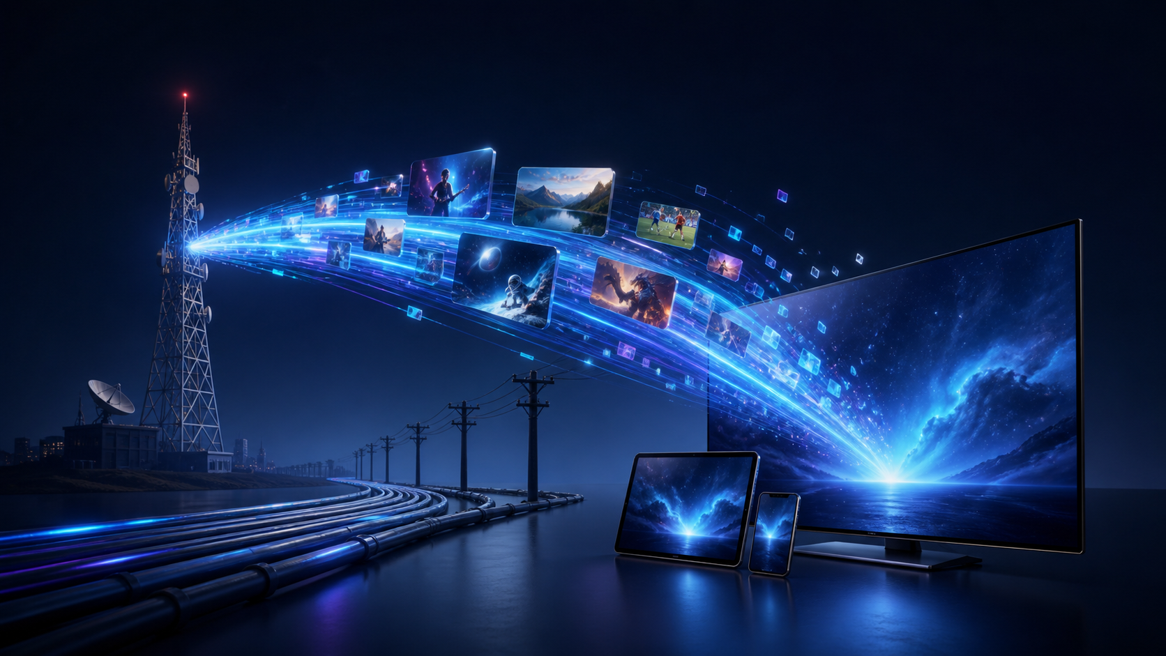 OTT media streams passing over traditional infrastructure to connected screens