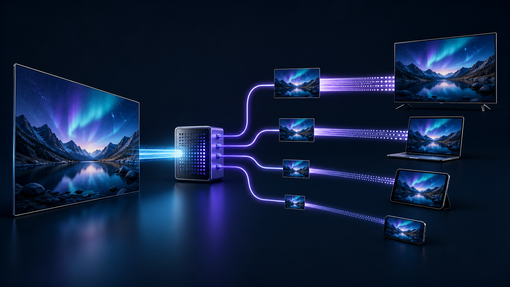 One Full HD source encoded into an adaptive ladder for TVs, computers, tablets, and phones