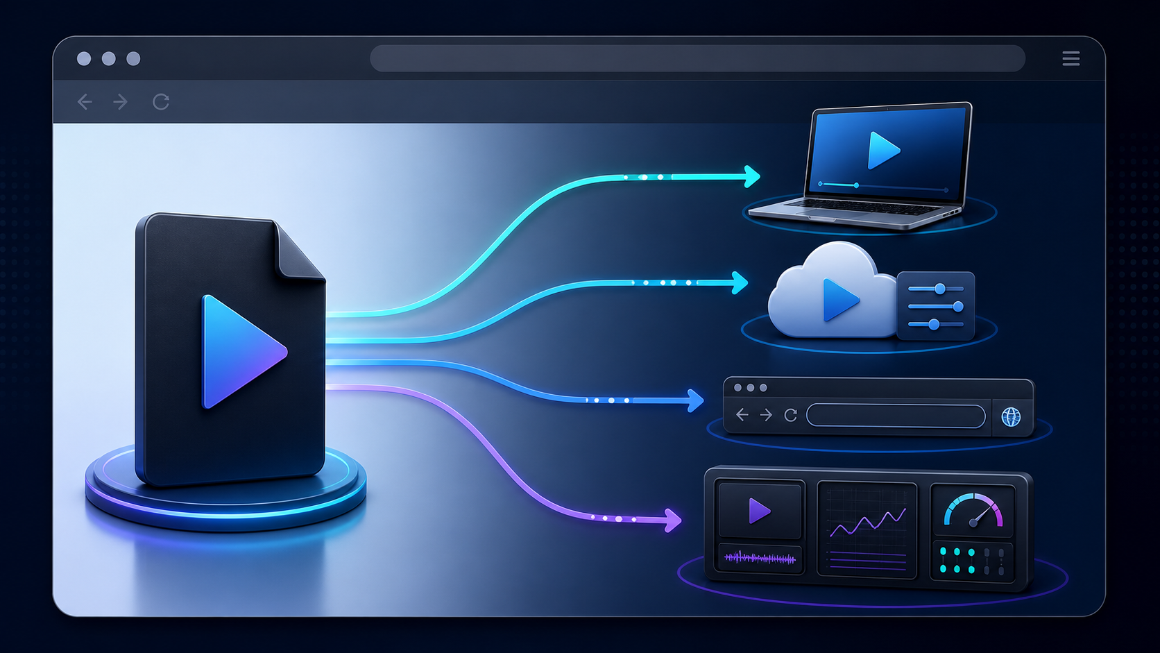 One MP4 file routed to local playback, cloud tools, URL testing, and engineering diagnostics