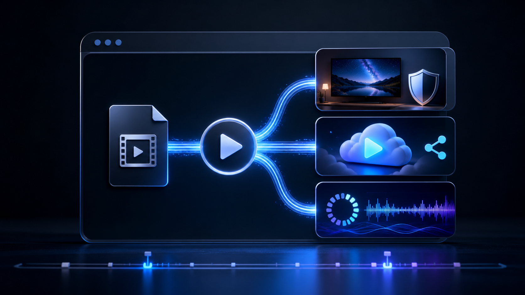 MP4 file branching into private playback, cloud sharing, and stream diagnostics