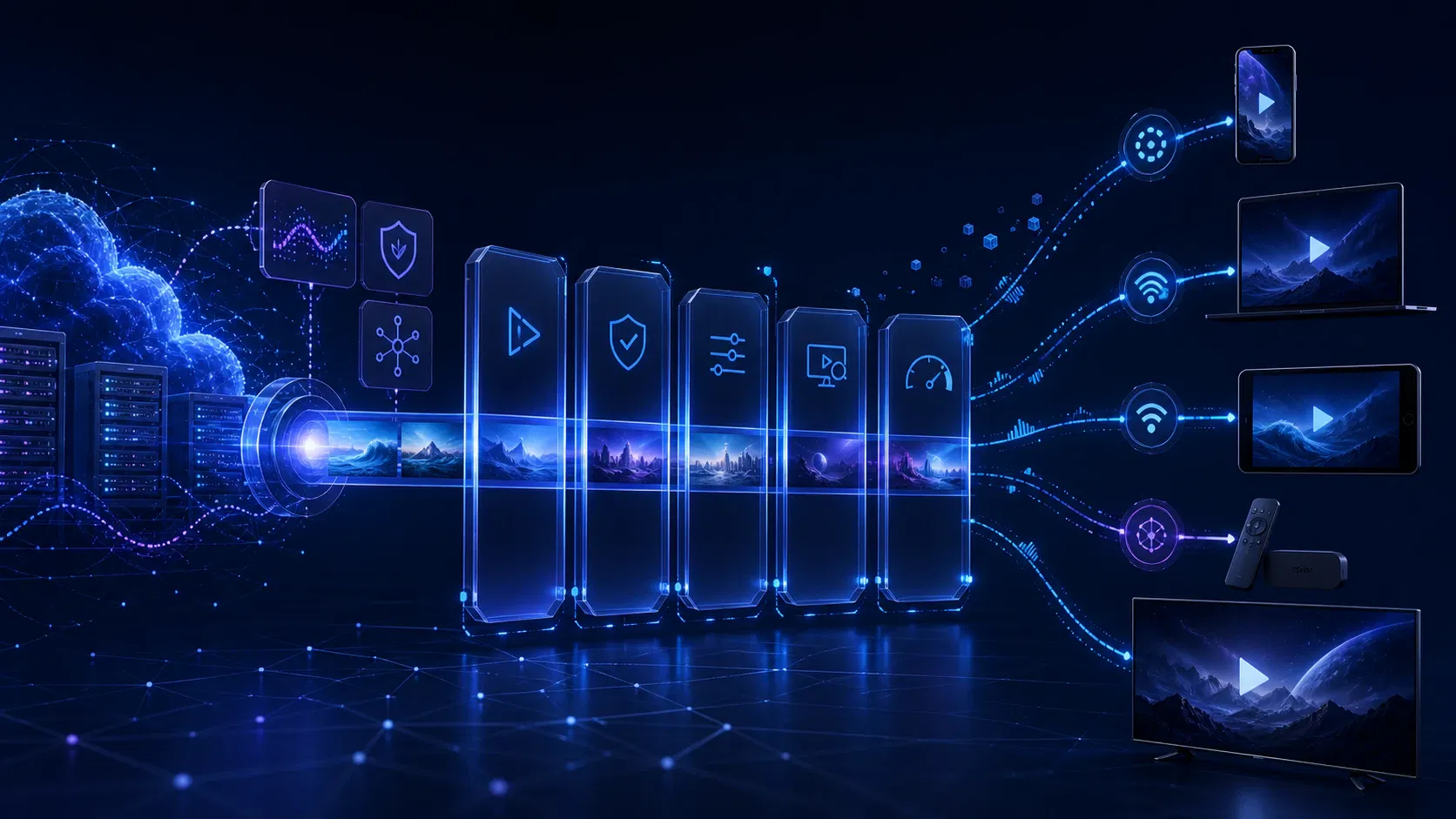 OTT testing lab connecting streaming infrastructure to phones, browsers, and connected TVs