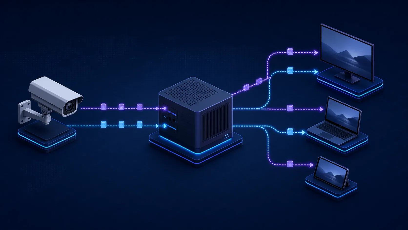 RTSP session control connecting a camera, media gateway, and playback devices
