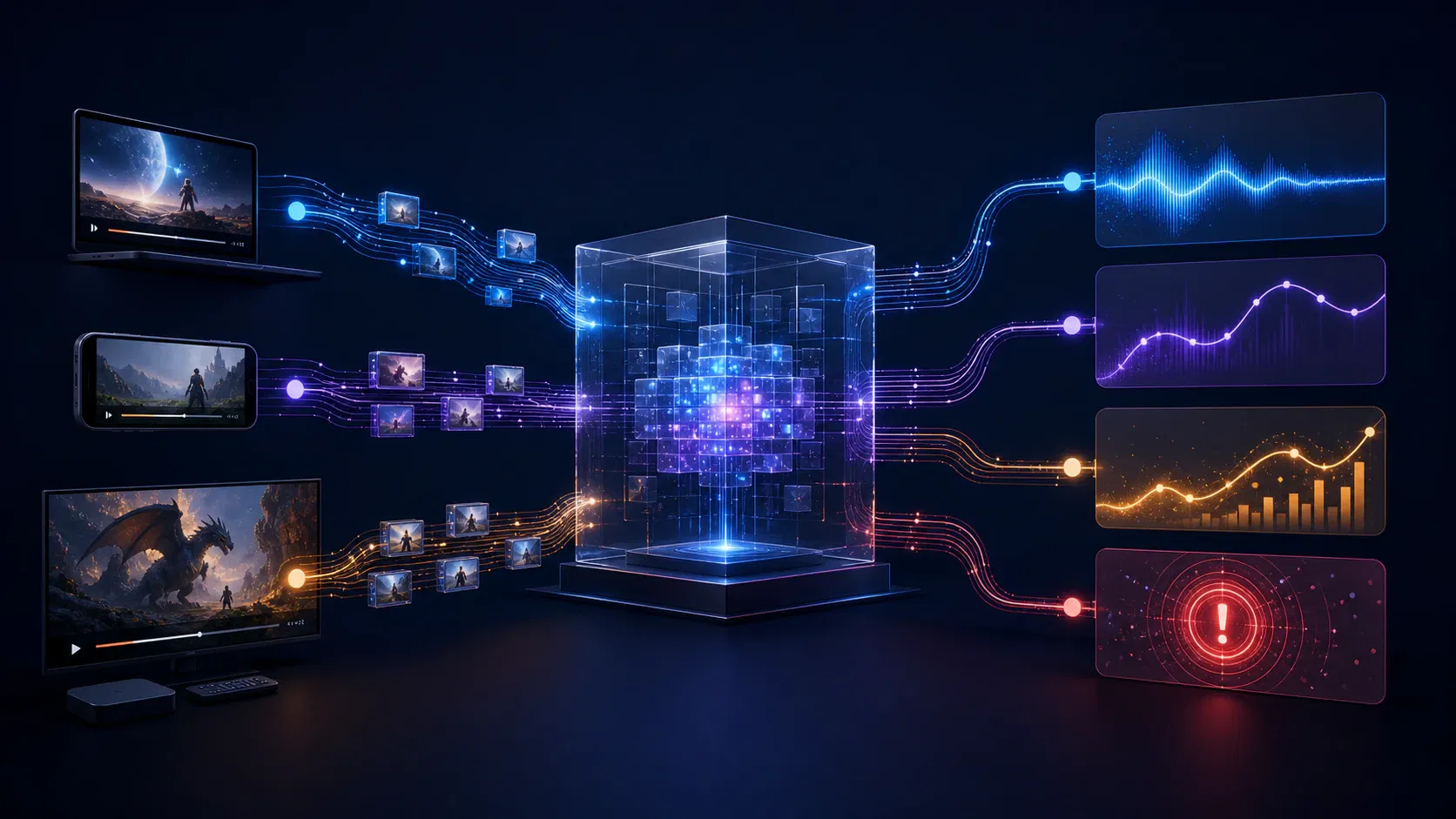 An OTT analytics system connecting viewer sessions to quality, engagement, revenue, and operations