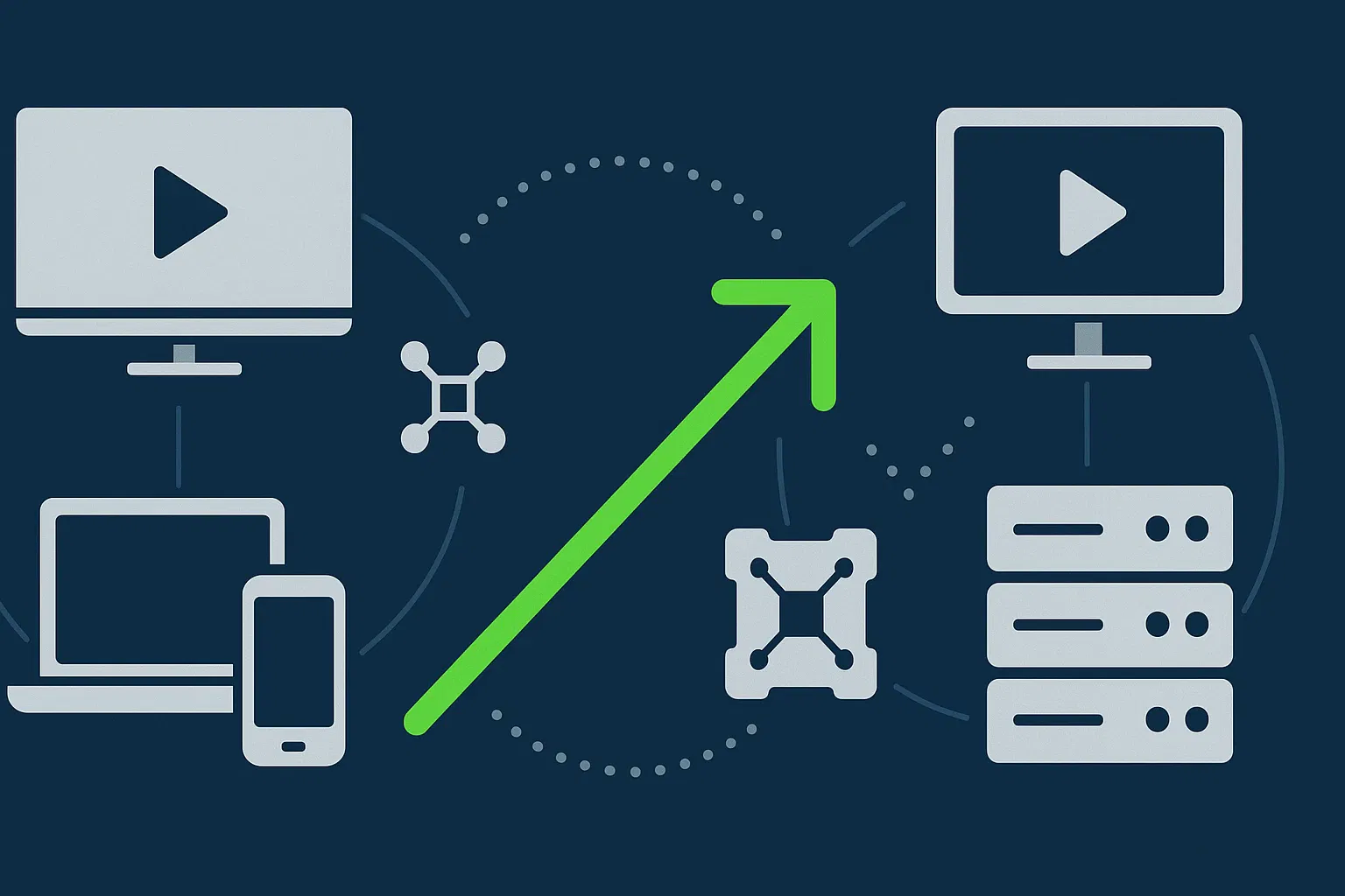 Amazon Fire TV Vega OS transition diagram showing device migration pathways in flat design