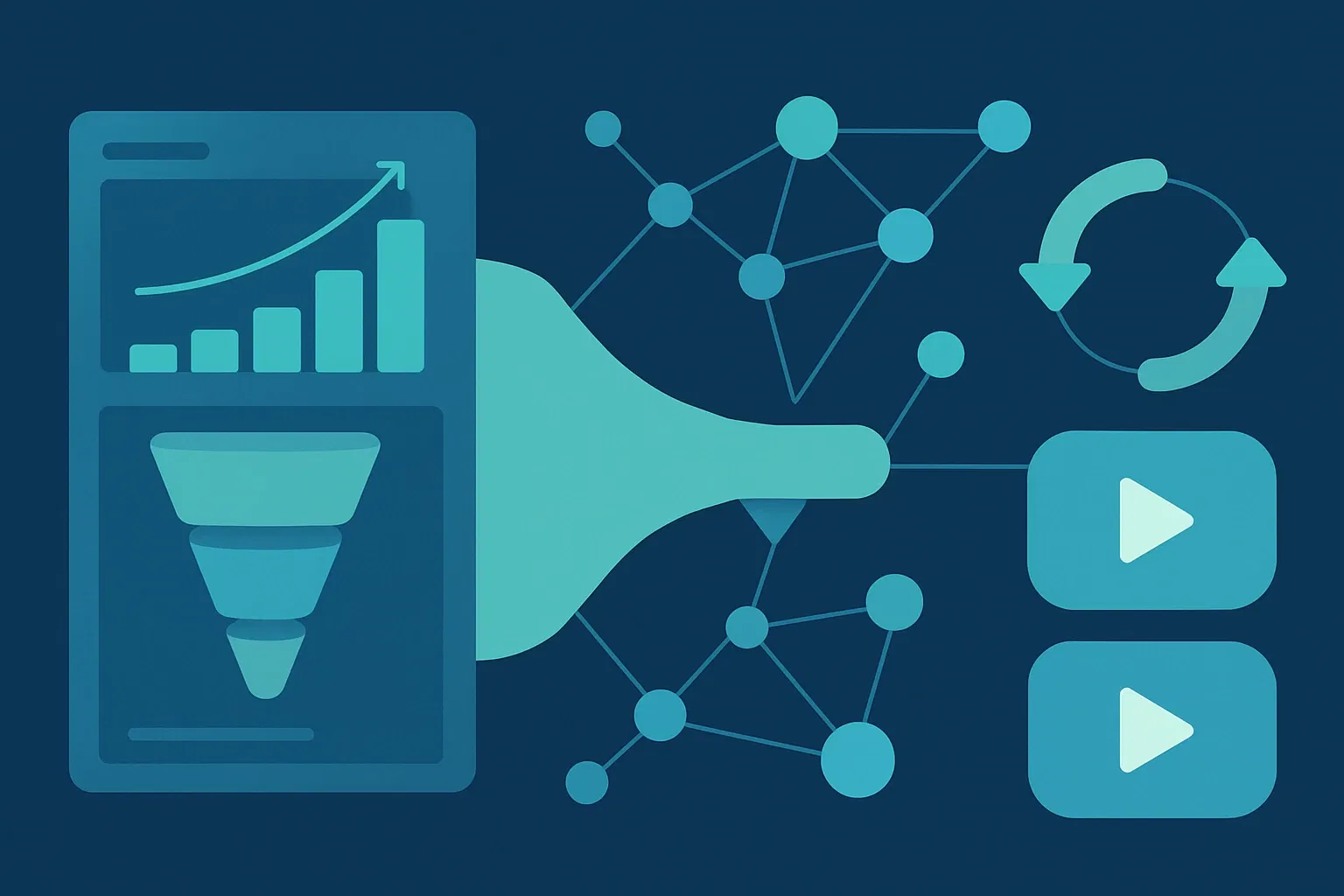 OTT marketing strategy dashboard showing a subscriber growth funnel and retention loops