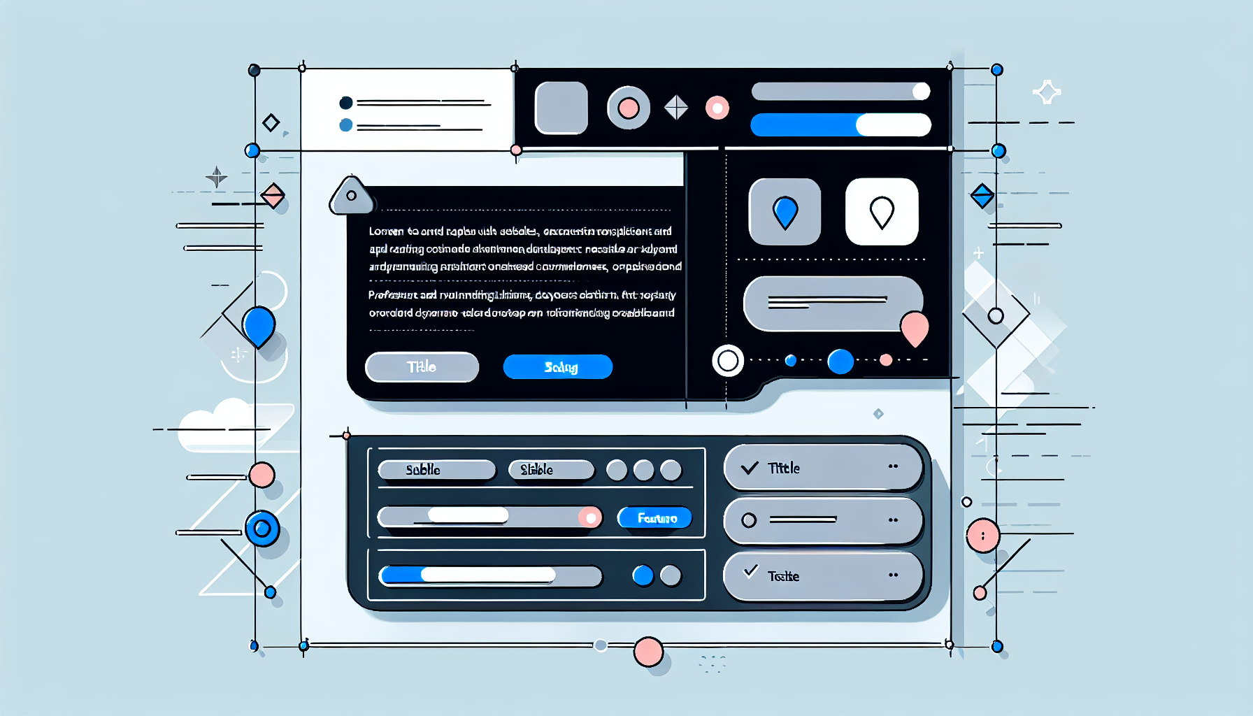 Minimalist flat design showing optimized app description structure with organized sections, hierarchy, and conversion elements in a mobile app store listing interface.