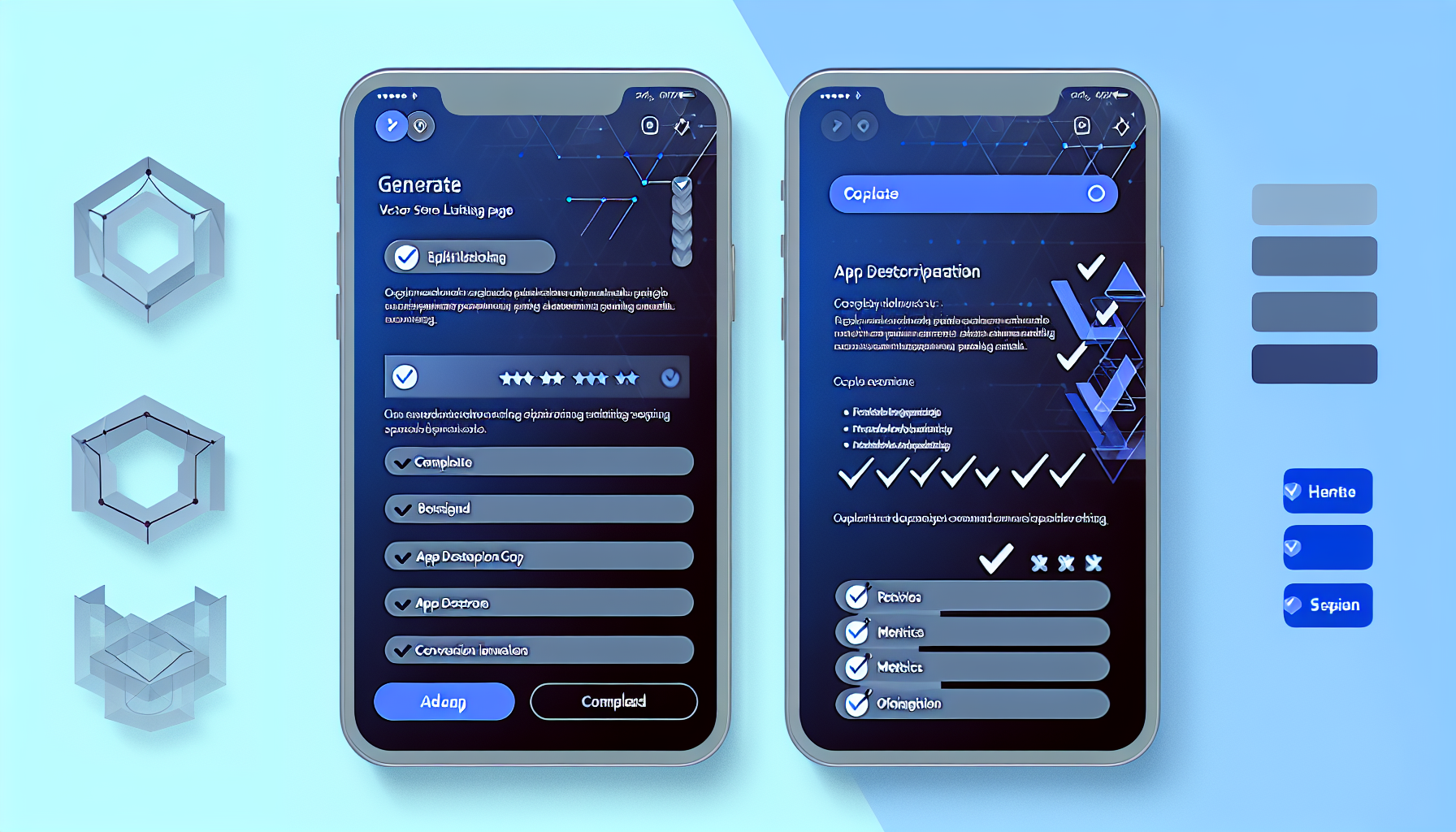 App store listing optimization interface showing editable app description copy with conversion metrics