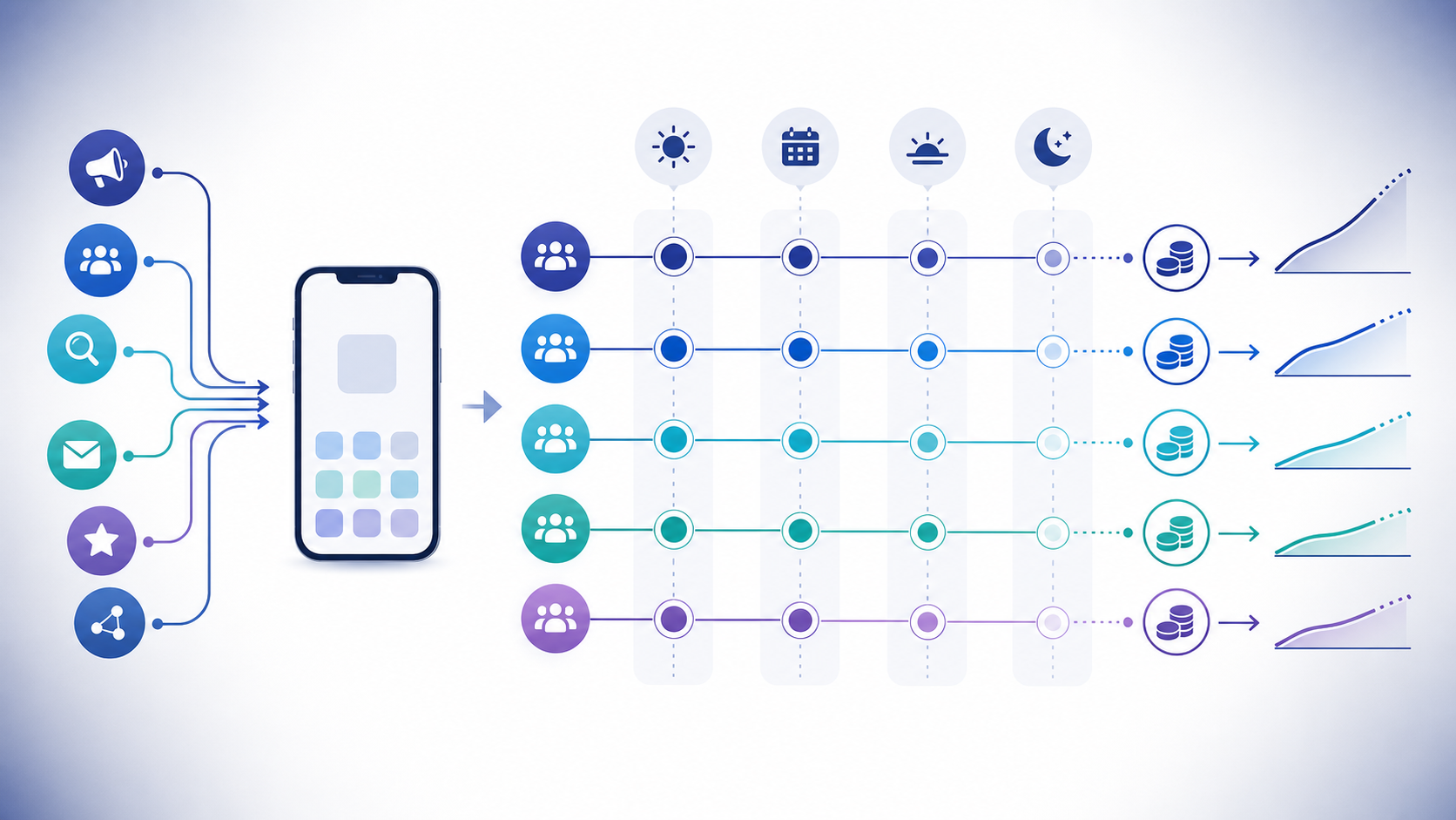 A cohort measurement pipeline connecting acquisition, retention, and cumulative value