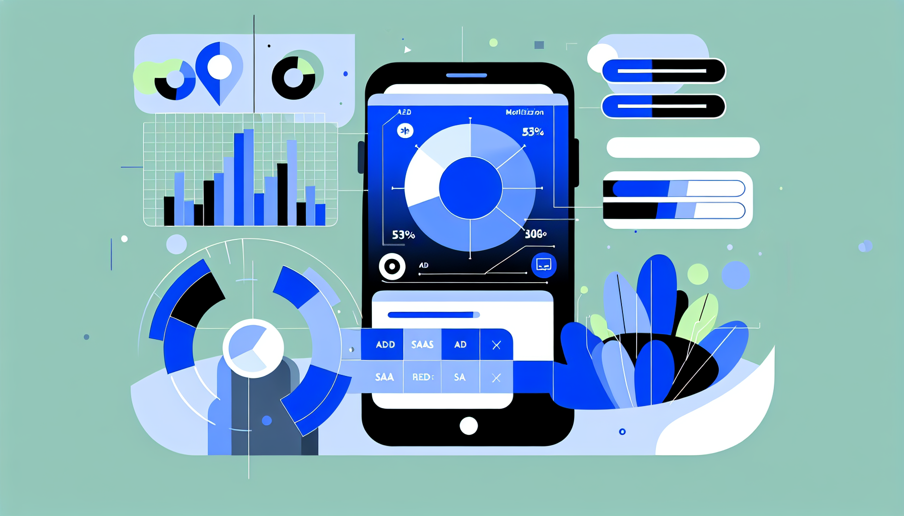 Mobile app AVOD monetisation dashboard showing ad analytics and revenue metrics