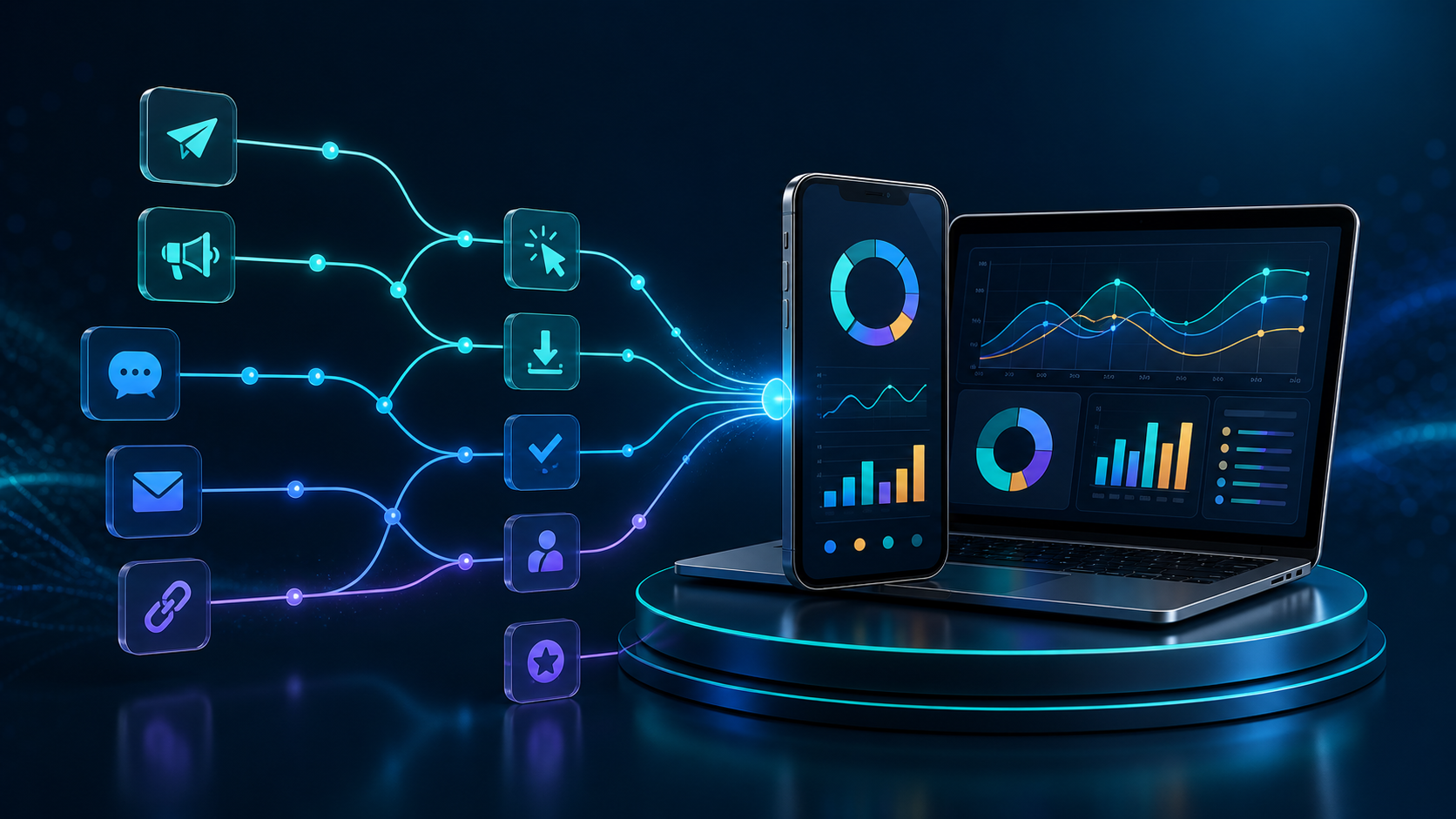 Campaign touchpoints flowing into a unified mobile attribution dashboard