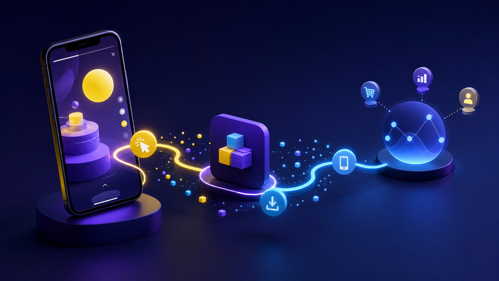 Mobile ad click routed through an app destination and attribution signals