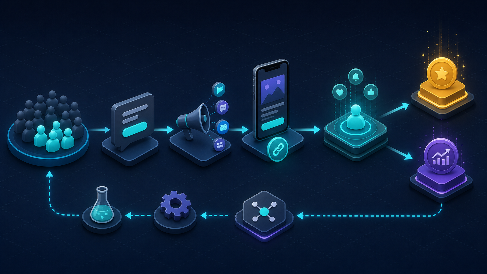 A mobile growth team tests one segment from message through activation and revenue