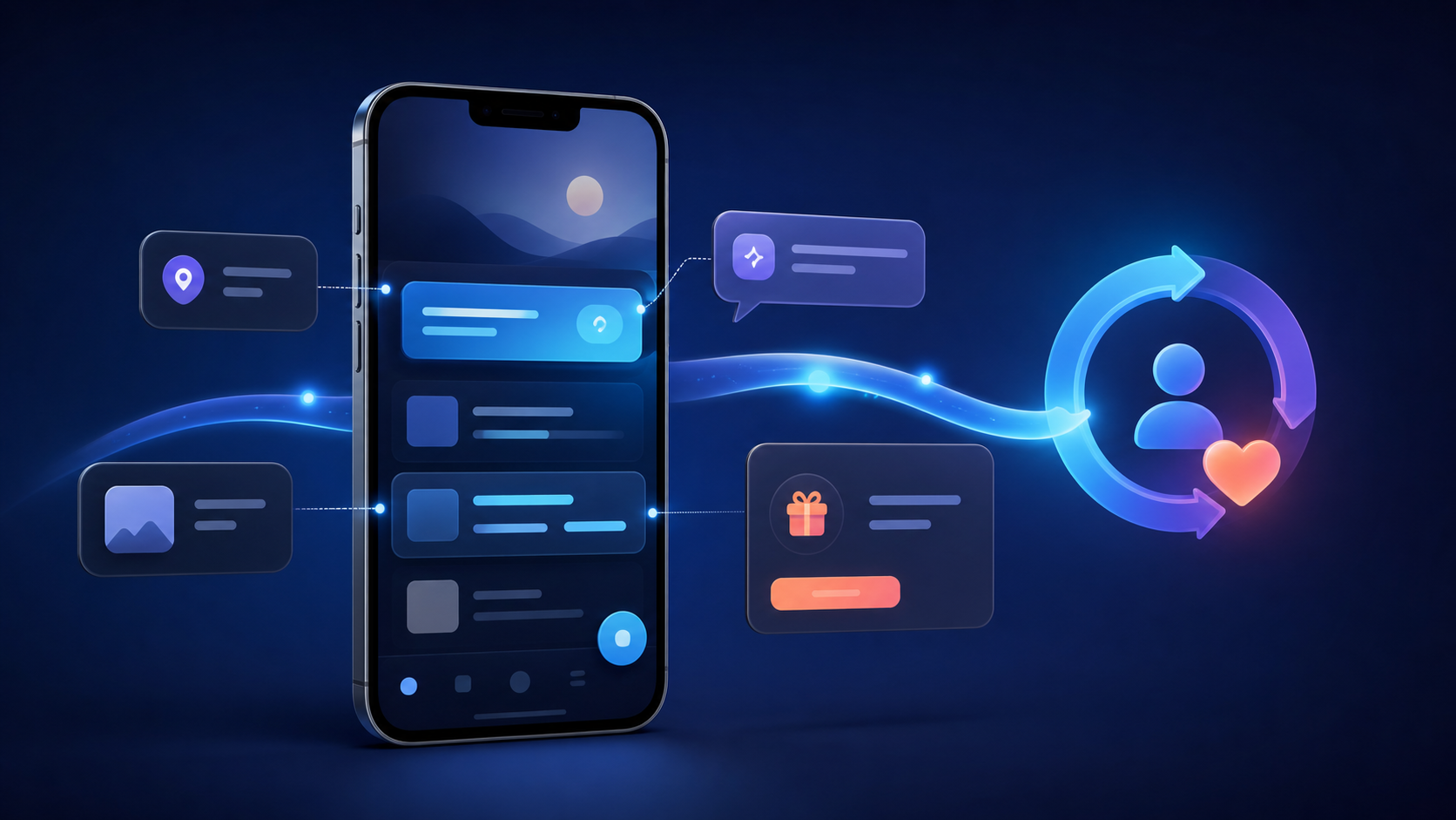 Contextual messages guiding users to useful actions inside a mobile app