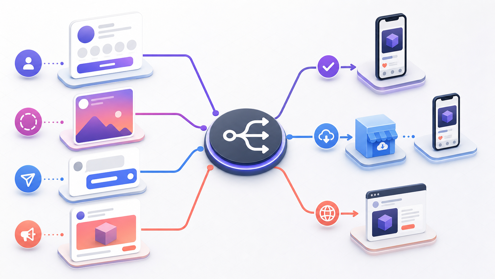 Four Instagram placements route to installed, post-install, or web destinations