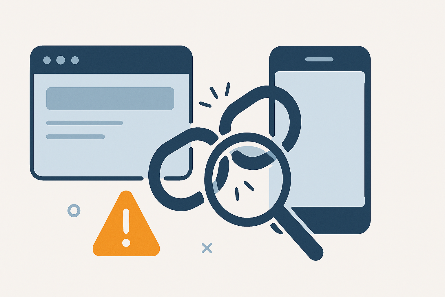 Debugging iOS universal links: a broken chain between a website and an iPhone with a warning and magnifying glass