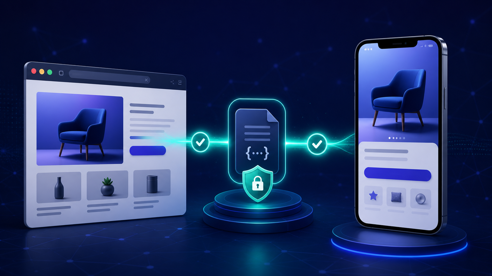 A verified HTTPS connection routes matching web content into an iOS app