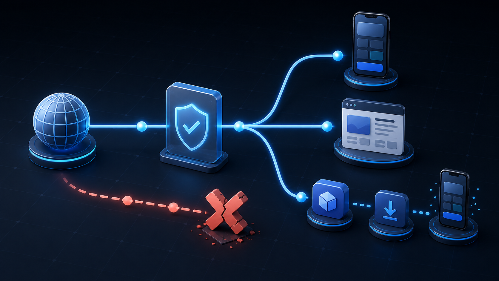 Verified HTTPS routing to installed app, web fallback, and post-install continuation