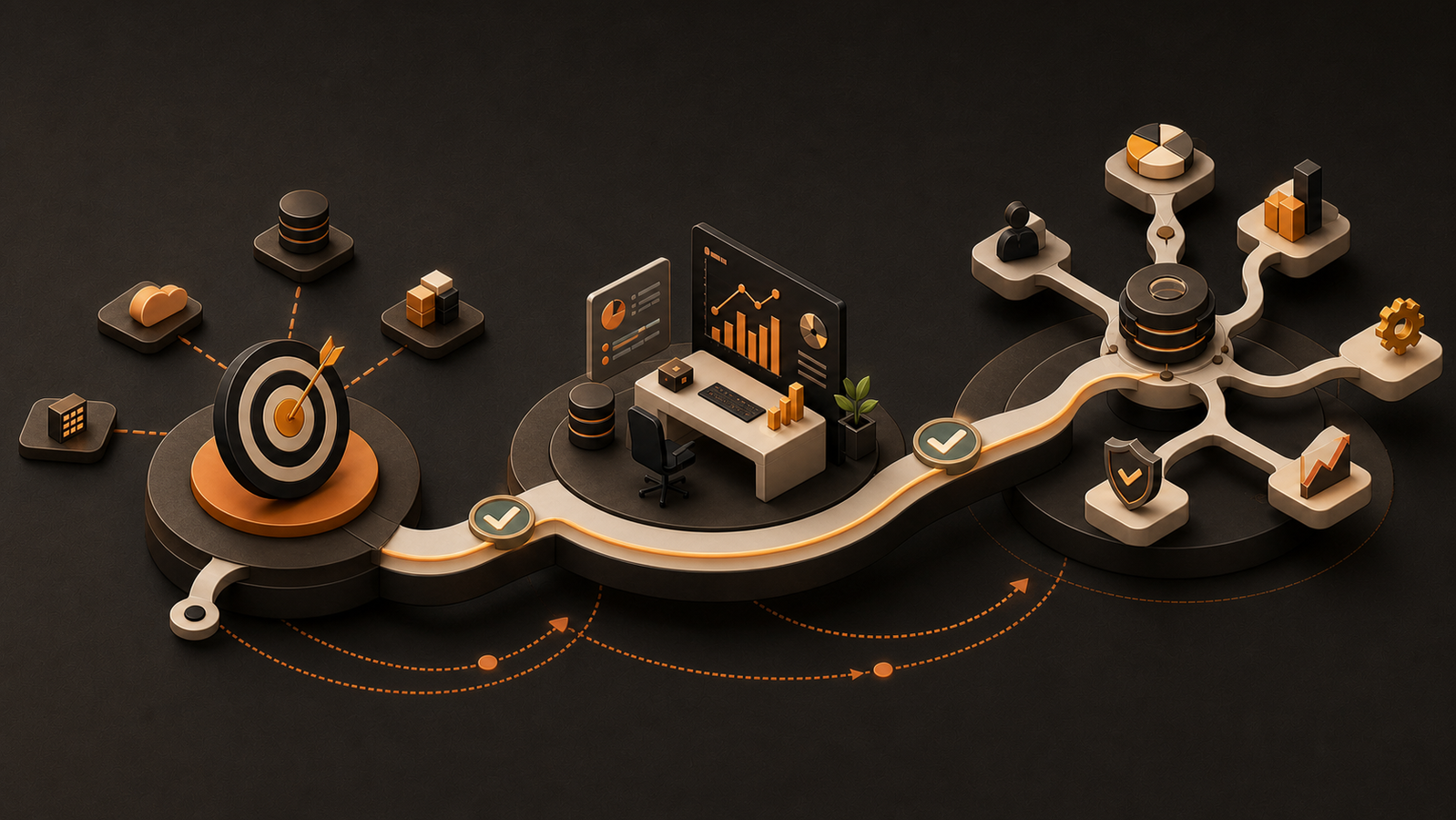 A three-phase business intelligence roadmap moving from alignment to pilot to scale