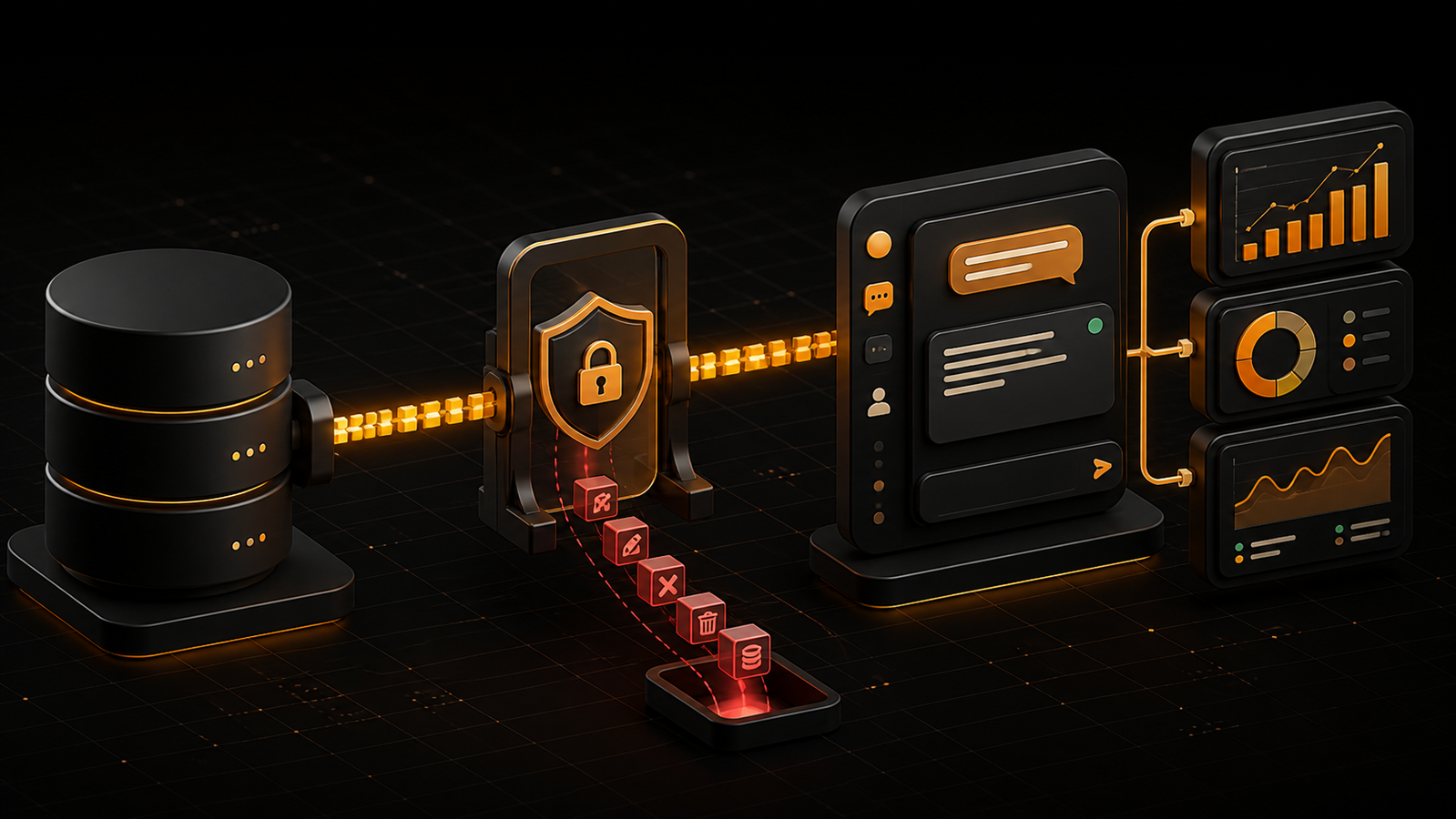 A read-only guard blocks write commands before AI-generated queries reach live dashboards