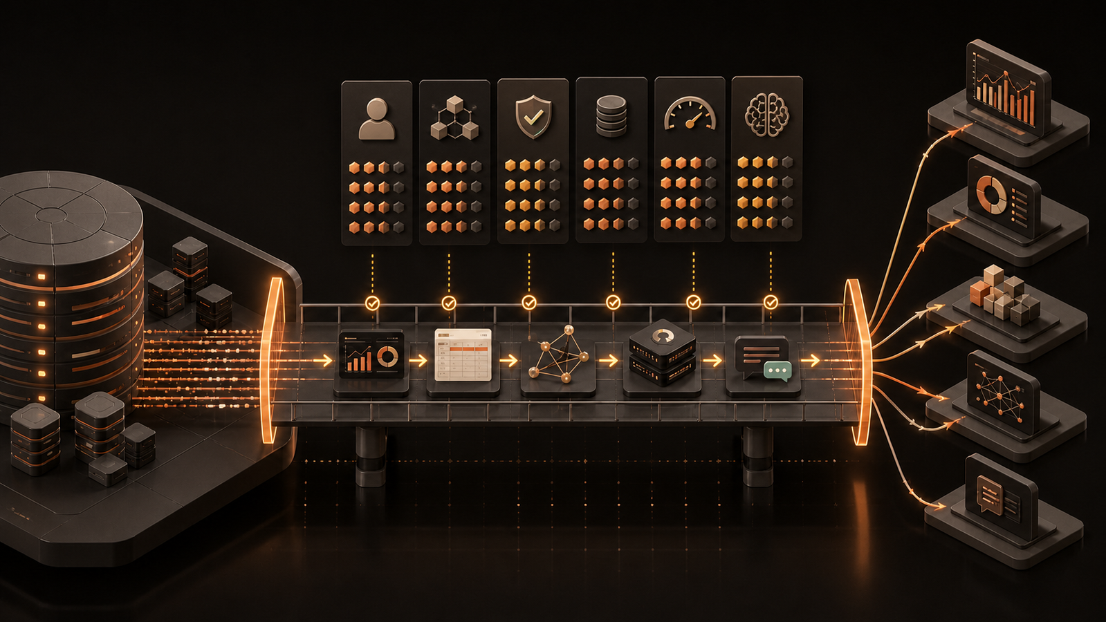 Nine BI approaches arranged by user experience, architecture, governance, and operating effort