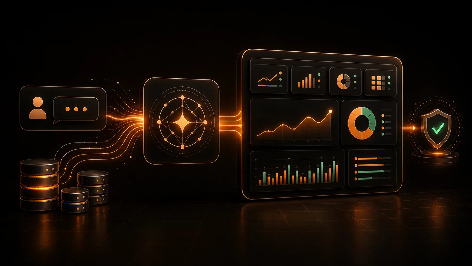 Dashboard with data visualizations representing artificial intelligence and data analytics