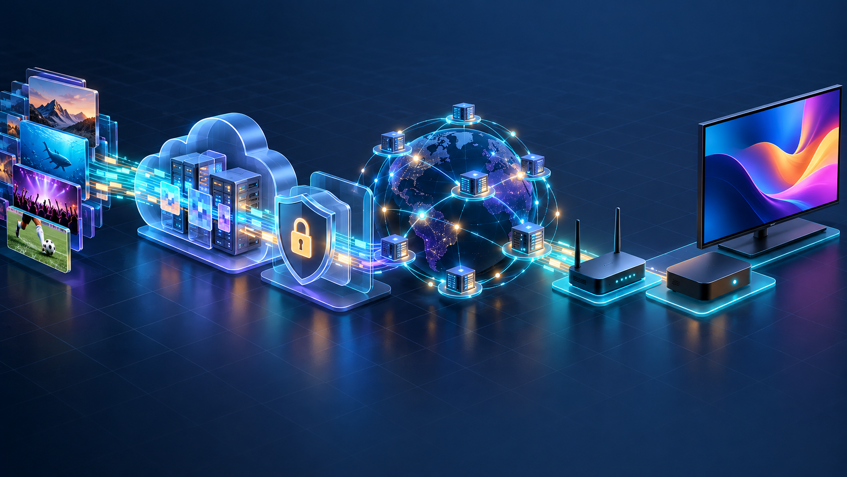 IPTV delivery path from content source through cloud services to a set-top box