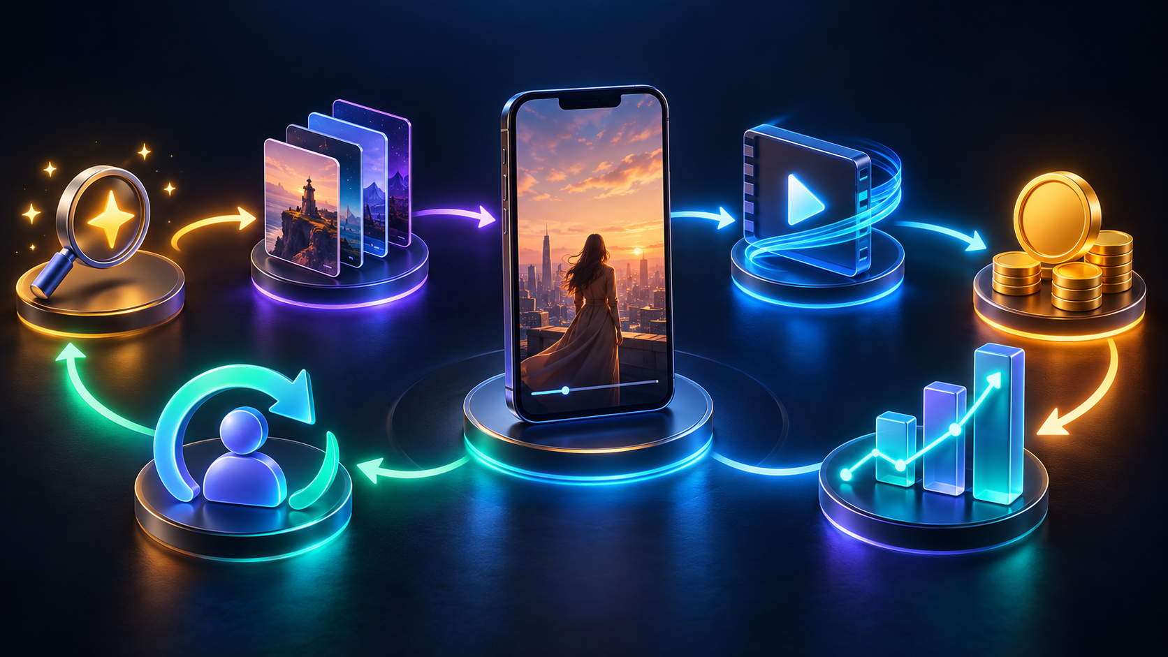 A mobile-first microdrama platform workflow from discovery to playback, payment, and retention