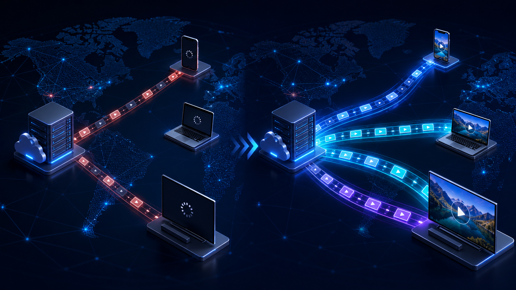 Independent HTTP3 streams carrying media from edge servers to connected devices