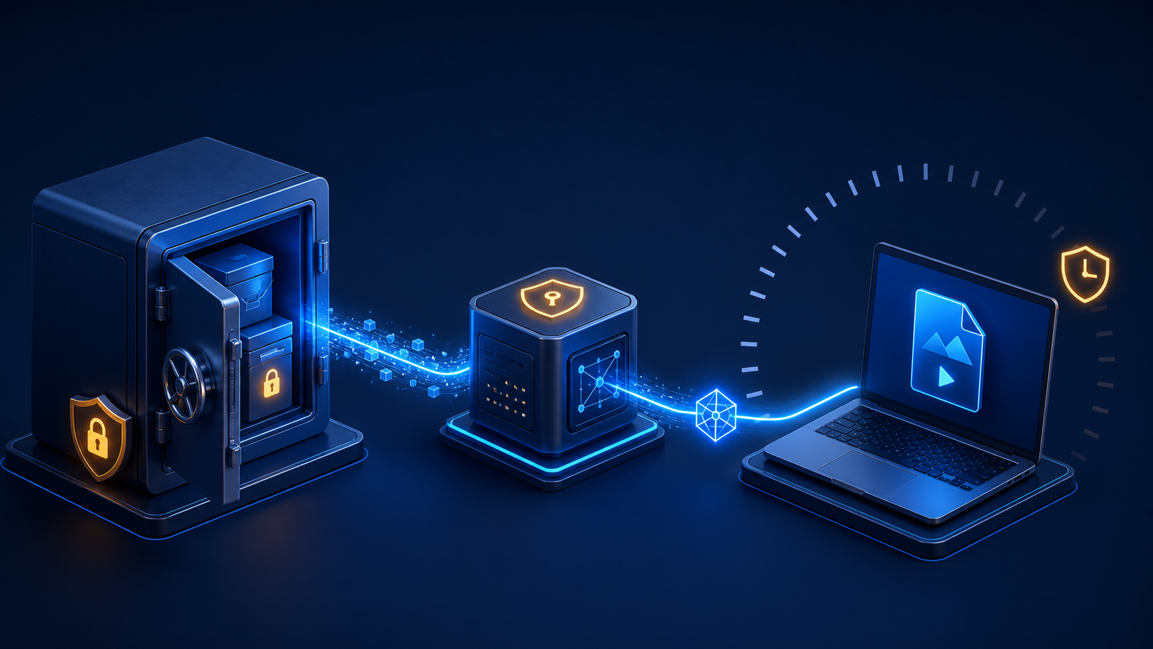 A private object store issues a short-lived signed path for secure file transfer