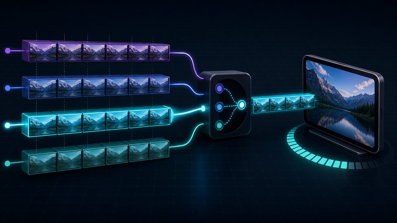 A player selecting one synchronized video rendition using buffer and network signals