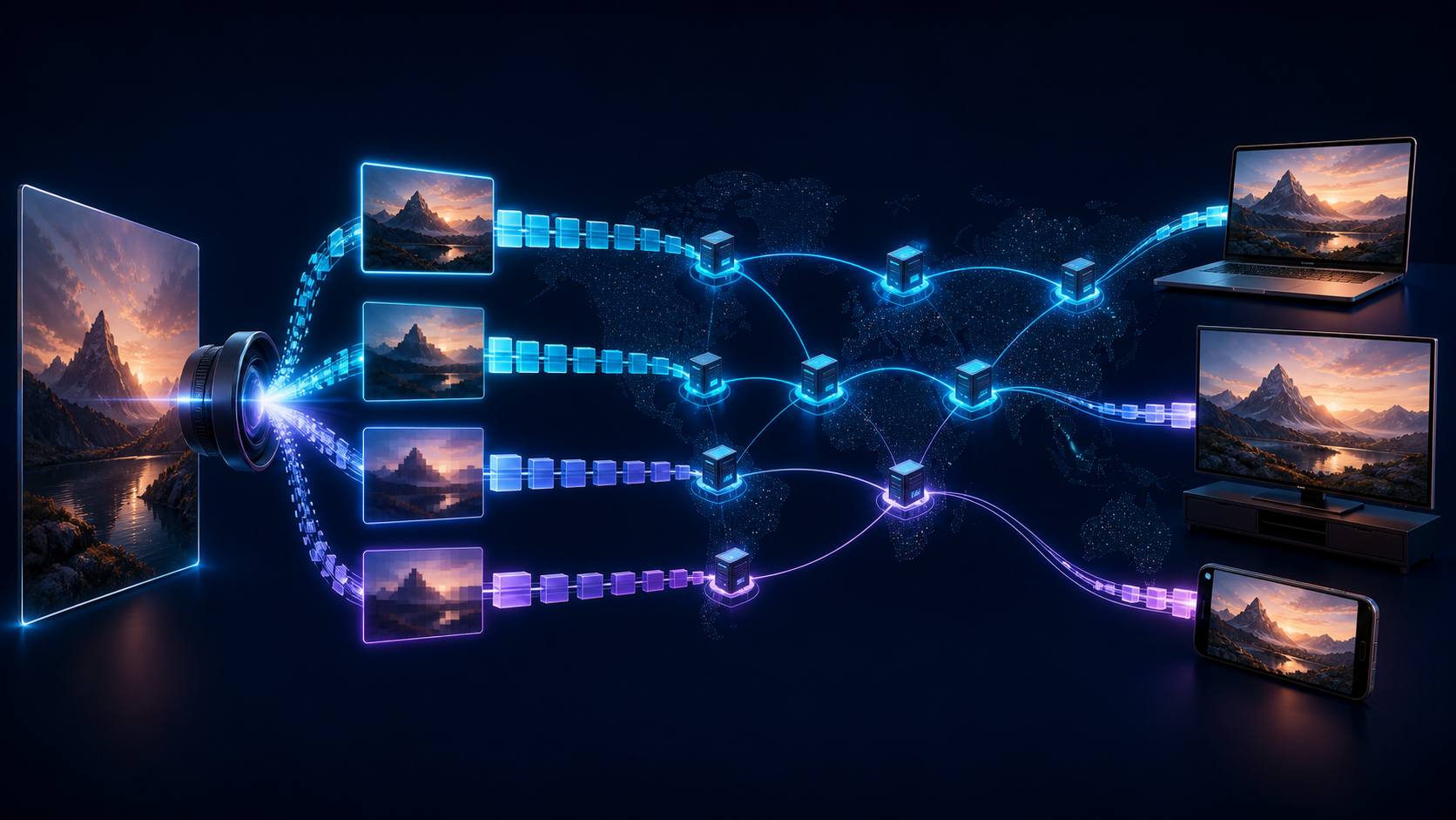 Multiple adaptive video renditions delivered through edge nodes to viewer devices