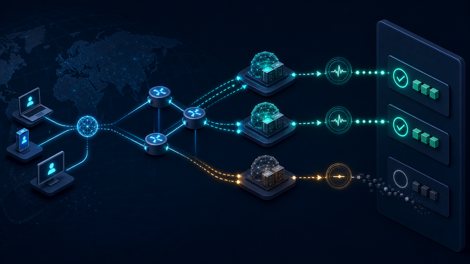 Health-aware routing withdrawing an unhealthy edge while traffic reaches healthy locations