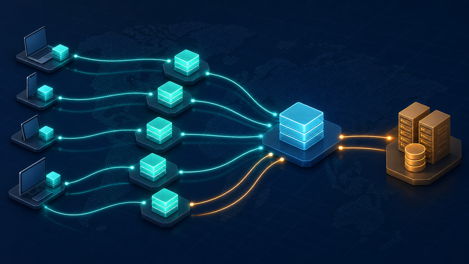 Browser, edge, shield, and origin cache layers in one delivery path