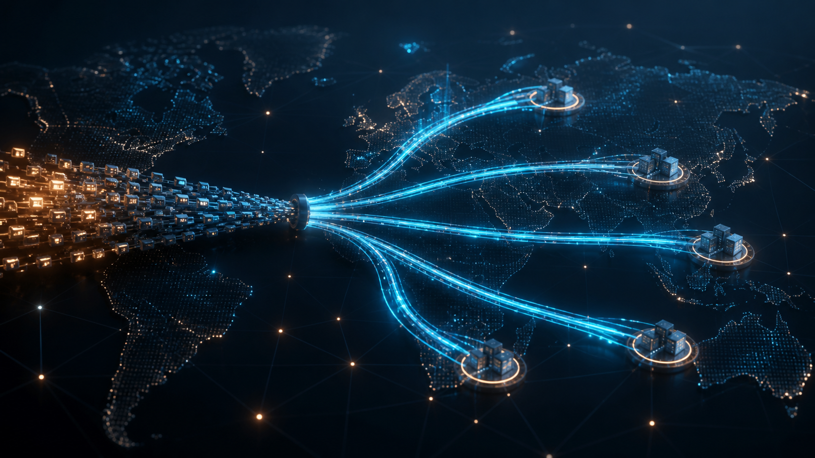 Abstract global edge network branching into multiple media delivery paths