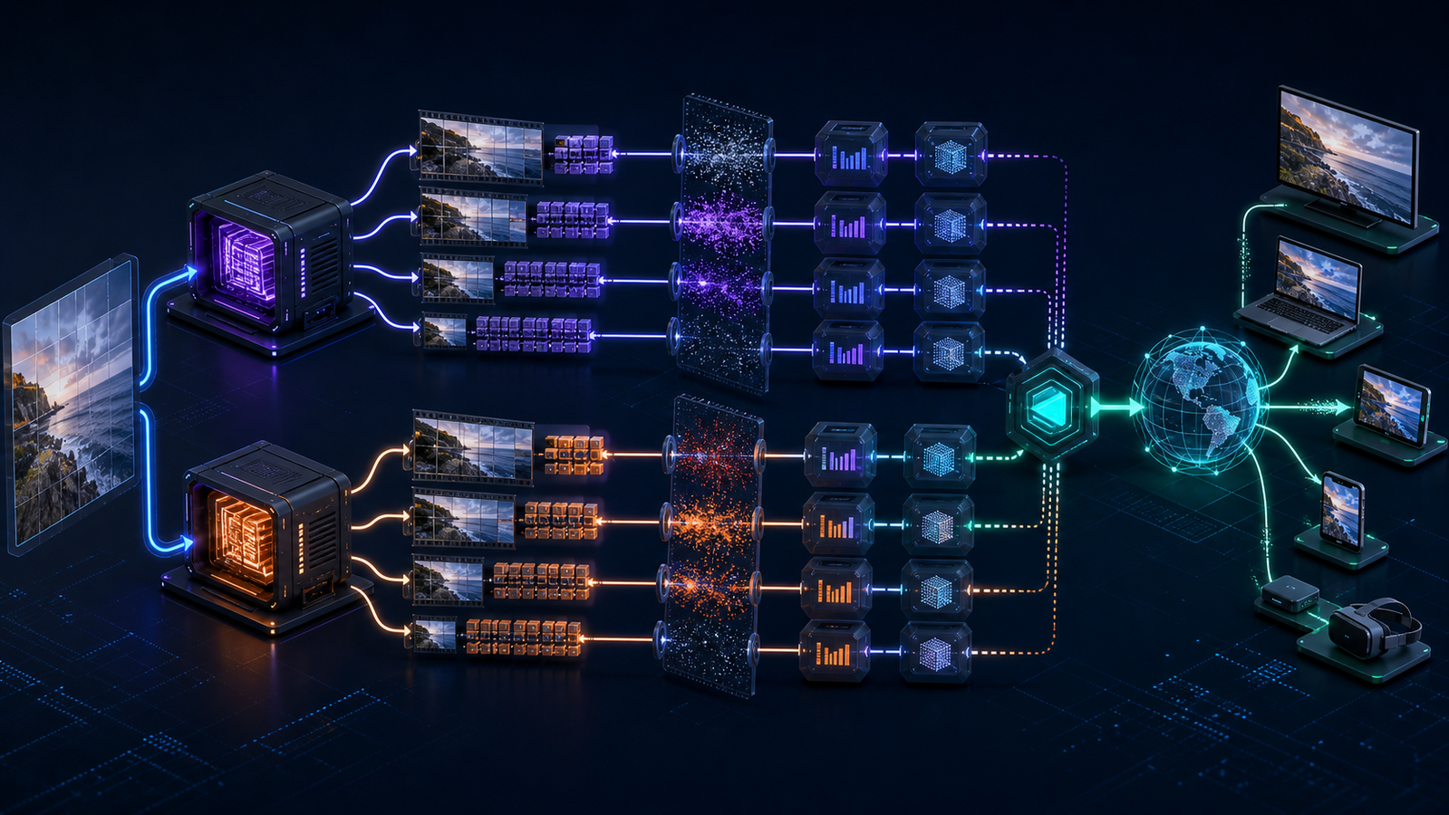 Engineers validating an HLS encoder across bitrate, latency, failover, and playback tests