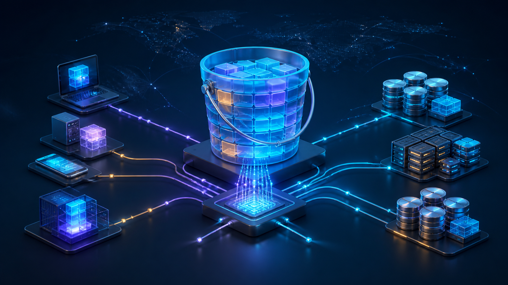 Object storage buckets connected to portable applications through a shared API layer
