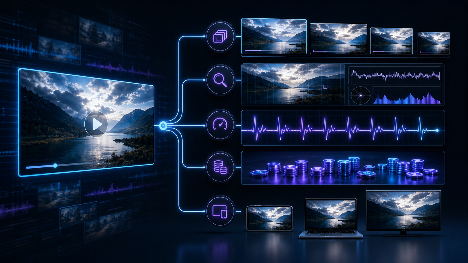 A technical team comparing transcoding outputs, job telemetry, and playback quality